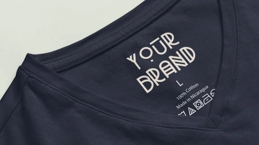 Printed brand and care details inside a garment neckline.