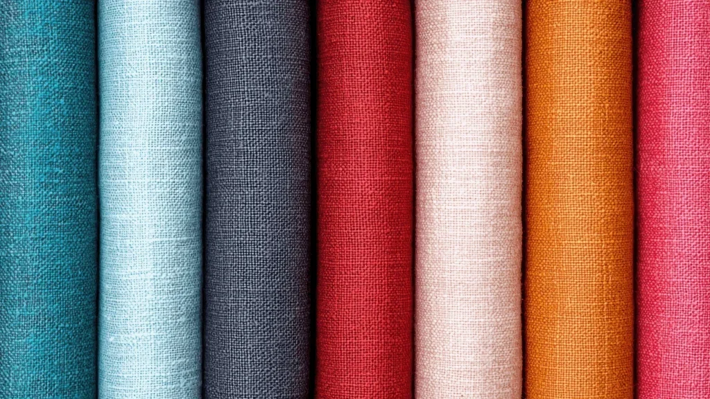 Cotton fabrics in different colors and textures.