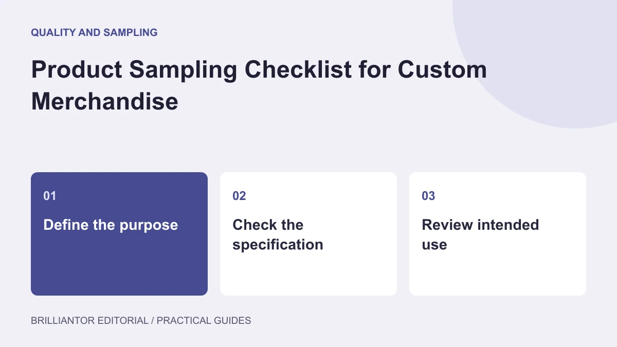Turn a Sample into a Clear Approval Decision — an editorial diagram showing define the purpose, check the specification, review intended use.